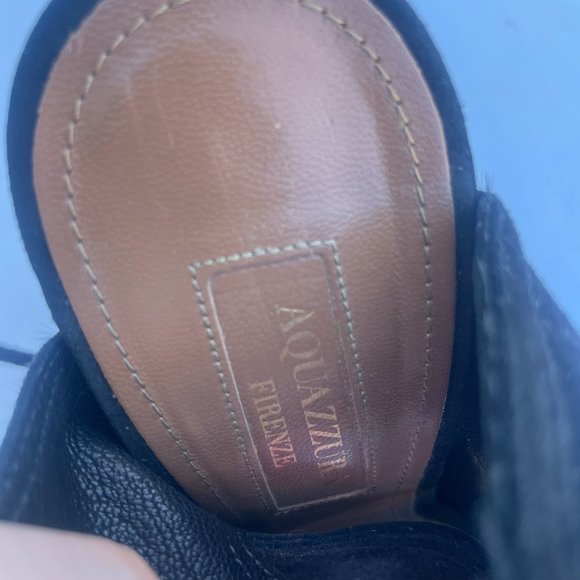 Aquazzura Firenze Slone Peep Toe Bootie Black Suede Sz 35 Slit-Front Lace - Picture 3 of 11